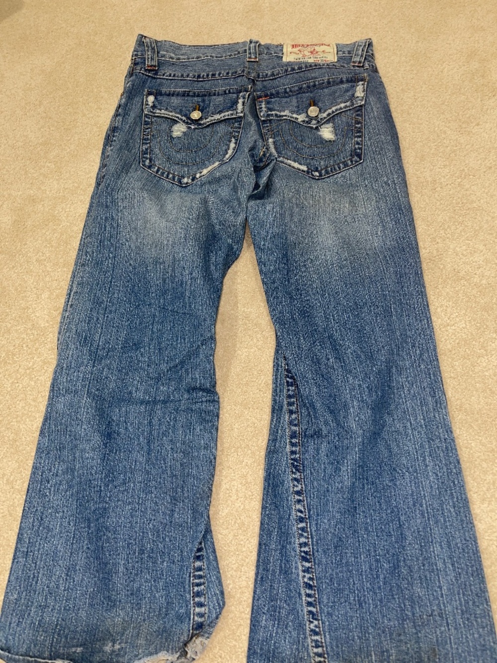 Vintage True Religion Men's Used Light Blue Ripped Jeans